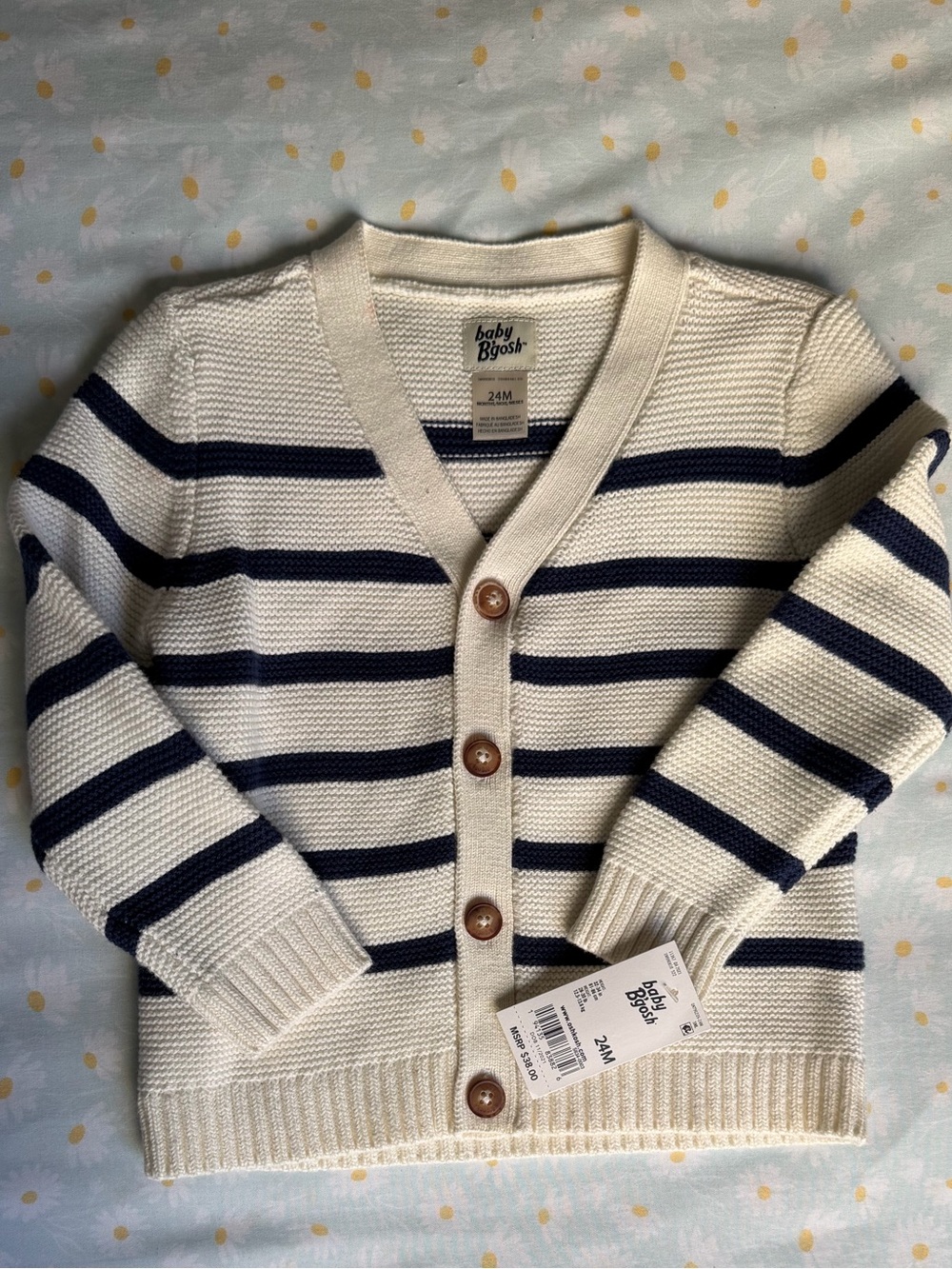 OshKosh B'gosh Cream and Navy Striped Knit Cardigan